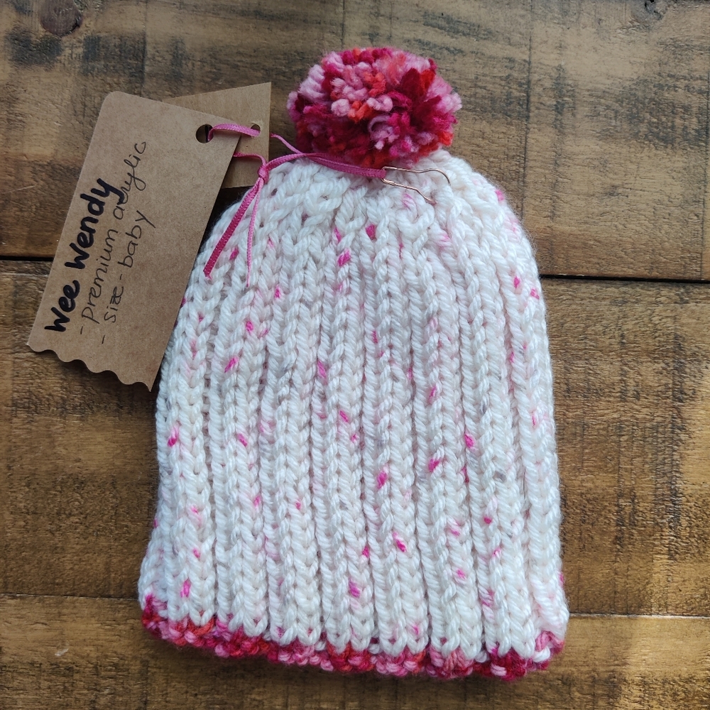 Wee Wendy Pink and White Knit Baby Hat